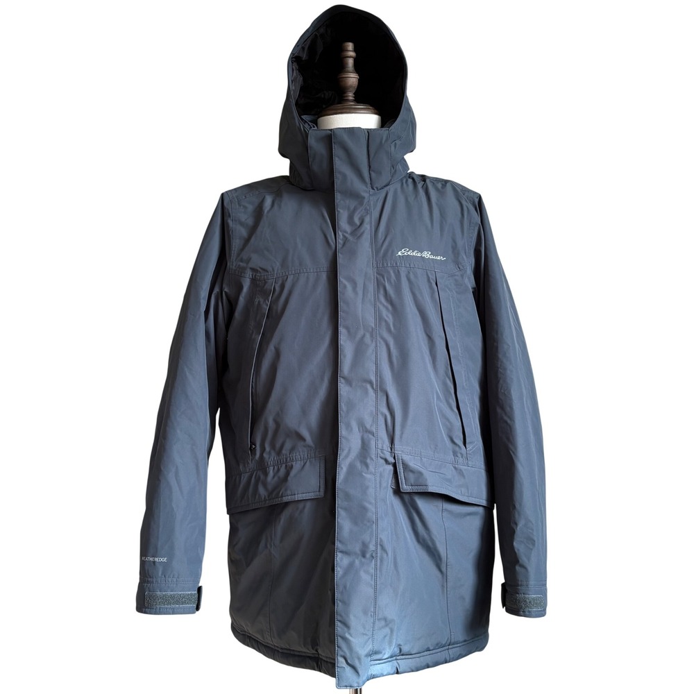 Eddie Bauer Parka Jacket Mens Large Blue Weatheredge Sherpa Lined Insulated